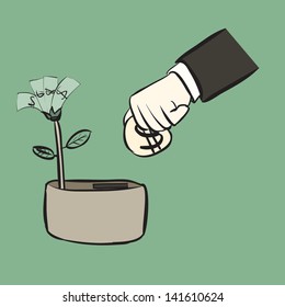 concept, insert coin for money tree growth, cartoon, Vector eps10