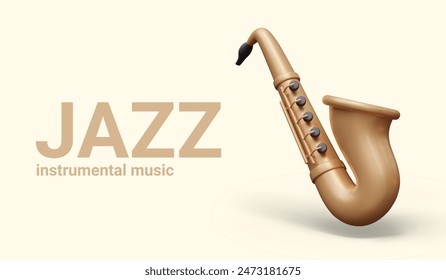 Concept of instrumental music, jazz. Advertising poster with realistic brass saxophone