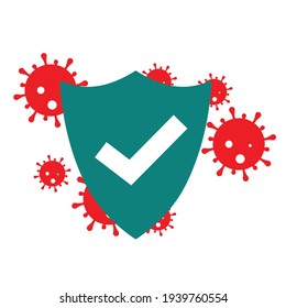Concept of insurance coverage. Coronavirus protection safe zone, or government insurance policy to help protect from infection. A shield protecting from COVID-19. Flat vector icon
