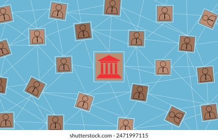 The concept of integrating a bank into an internet. .Bank workers are connected. The big bank is the centerpiece. CBDC	