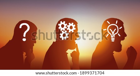 Concept of intellectual manipulation with the head of a man whose brain is replaced by a system of gears driven by a key.