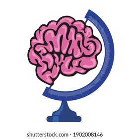 Concepto de inteligencia y ciencia con el símbolo de un cerebro tomando el lugar de la Tierra en un globo.
