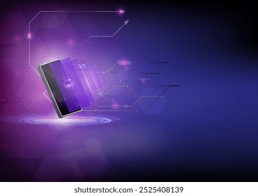 The concept intelligence technology. Mobile phones work together withAI technology to help send and receive information through the Internet with maximum efficiency,Vector illustration fantastic style