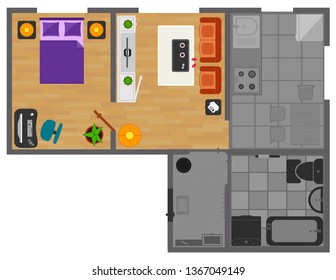 concept interior house room with lights on. house rooms view from above. big house with rooms furnishing