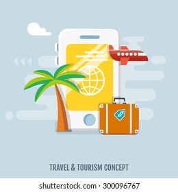 Concept of international business travel and tourism. Flat design.