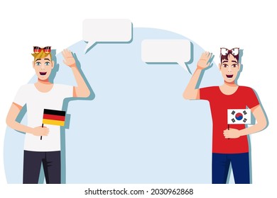 The concept of international communication, sports, education, business between Germany and South Korea. Men with German and South Korean flags. Vector illustration.