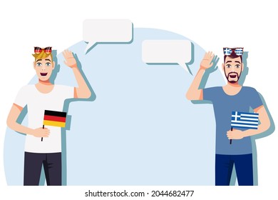 The concept of international communication, sports, education, business between Germany and Greece. Men with German and Greek flags. Vector illustration.