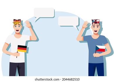 The concept of international communication, sports, education, business between Germany and Czech. Men with German and Czech flags. Vector illustration.