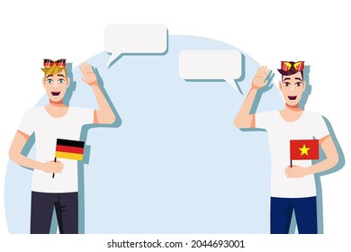 The concept of international communication, sports, education, business between Germany and Vietnam. Men with German and Vietnamese flags. Vector illustration.