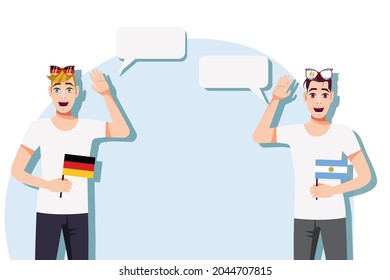 The concept of international communication, sports, education, business between Germany and Argentina. Men with German and Argentine flags. Vector illustration.