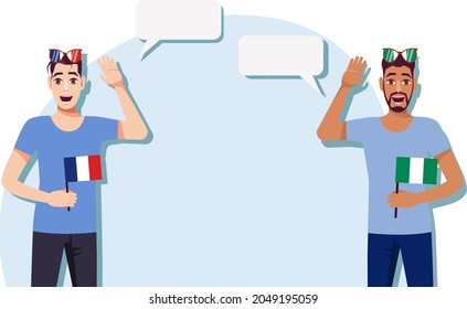 The concept of international communication, sports, education, business between France and Nigeria. Men with French and Nigerian flags. Vector illustration.