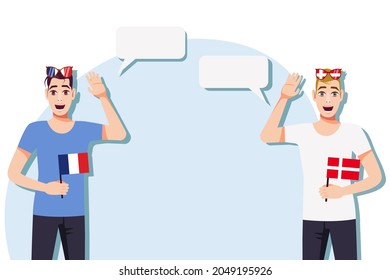 The concept of international communication, sports, education, business between France and Denmark. Men with French and Danish flags. Vector illustration.