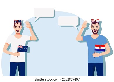 The concept of international communication, sports, education, business between Australia and Croatia. Men with Australian and Croatian flags. Vector illustration.