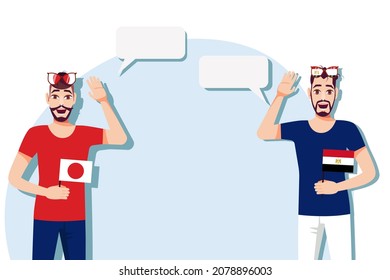 The concept of international communication, sports, education, business between Japan and Egypt. Men with Japanese and Egyptian flags. Vector illustration.