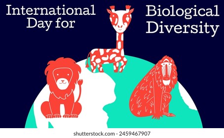 Concept of International Day for Biological Diversity. 22 may banner. Wildlife. Vector illustration. 
