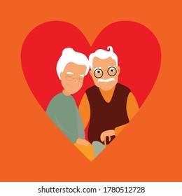 Concept of the international day of grandparents who love each other. Design for a banner.A happy elderly couple 