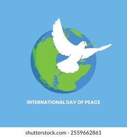 The concept of the International Day of Living Together in Peace, vector illustration. International Day Of Peace. World peace day banner. Planet Earth with a Dove icon.