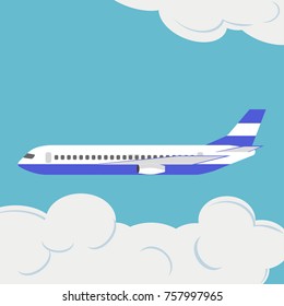 The concept of international flights, an airliner in the sky. The idea of travels around the world. Cartoon vector illustration in a flat style isolated on background. 