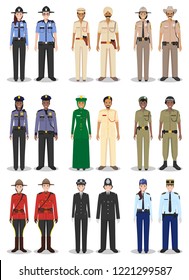 The concept of international police. Set of different detailed illustrations of sheriff, gendarme and policewoman and policeman in a flat style on white background. Vector illustration.