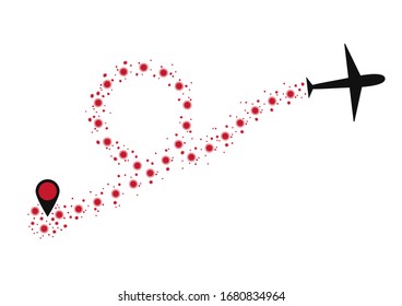The concept of the international spread of coronavirus. The path of the plane. Vector illustration