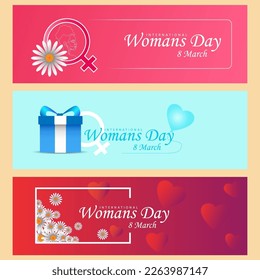 The concept of international women`s day. Banners with a girl and flowers on a pink background. Sale. Vector illustration