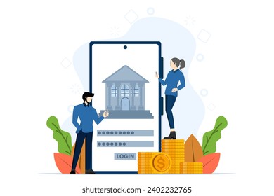 El concepto de banca por Internet o de seguridad de acceso a Internet bancaria. transacciones de dinero en línea. Pago móvil con teléfono inteligente. cartera móvil de tecnología empresarial o banca móvil con smartphone.
