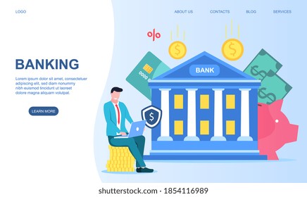 Concept of internet banking. Online payment, financial business, savings accounts. Modern flat design concept for web banners, websites, printed materials, infographics. Vector illustration
