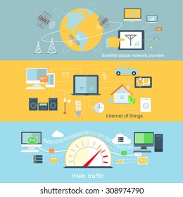 Concept of internet globalization. Technology wireless web traffic, online network connection, communication wifi world, global satellite provider, coverage space signal illustration