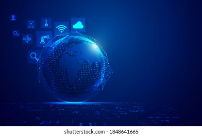 concept of internet of things or IOT, digital globe with futuristic element