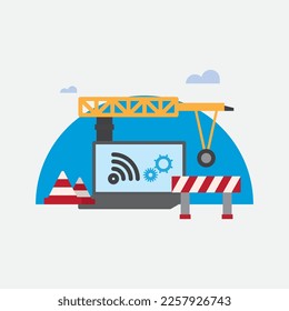 Concept internet under construction illustration. Computer technical support. Maintenance website installation