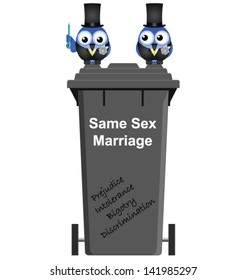 Concept of intolerance towards same sex marriage isolated on white background
