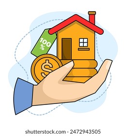 Concept of investment in real estate business, building with coins, Rising House Prices. House and Gold Coin With Arrow Symbol, Price of house and apartment, real estate sale, vector illustration.