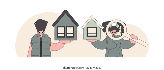 Concept Investment in real estate. The team of an attractive realtor is selling a house.