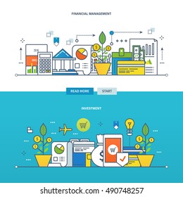 Concept of investment and types of investment, finance and financial management. Color Line icons collection. Vector design for website, banner.