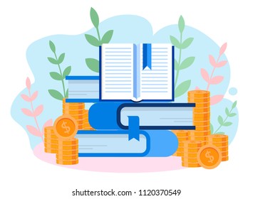 Concept The investor holds money in ideas for web page, social media, documents. Vector illustration the opening of a new startup, financing of creative projects. Education. Team work