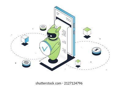 Concept of invoice. Modern technologies and digital world. Chat Bot and assistant for business and finance management. Literacy and investment, income and expenses. Cartoon flat vector illustration