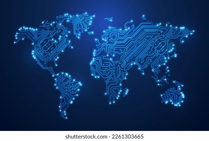 concept of iot or internet of things, Graphic of world map combined with electronic board