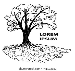 Concept with isolated black tree with place for  text on the white background