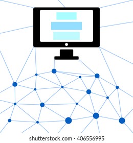 Concept of isolated internet network connections with blue dots and black computer screen on a white background - Eps10 Vector graphics and illustration