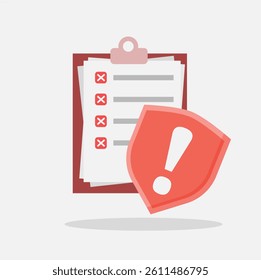 Concept of isolated wrong checklist. Negative checklist for problem, issue, failure in application. Emergency icon illustration