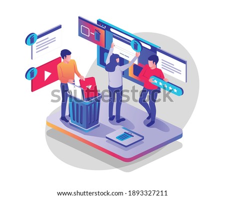 The concept of isometric flat illustration. delete and organize data