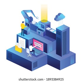 The concept of isometric flat illustration. digital cloud server technology