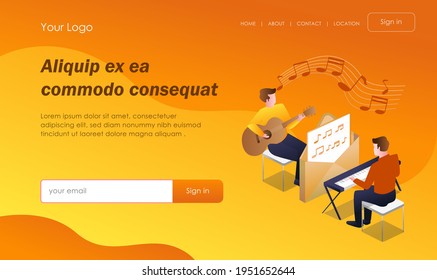 The concept of isometric flat illustration. learn music online and with teachers 