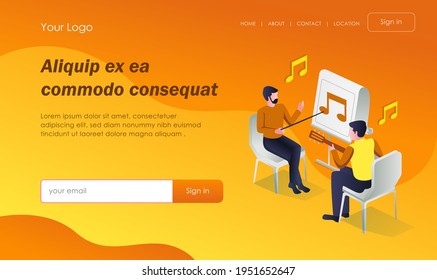 El concepto de ilustración plana isométrica. aprender música en línea y con los profesores 