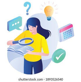 The concept of isometric flat illustration. looking for ideas from reading books