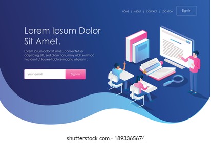 The concept of isometric flat illustration. online learning activities and courses