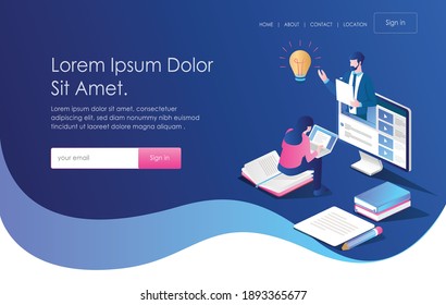 The concept of isometric flat illustration. online learning activities and courses