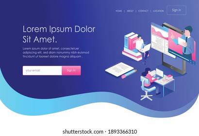 The concept of isometric flat illustration. online learning activities and courses