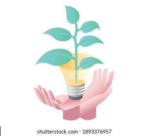 The concept of isometric flat illustration. plants above the hands and the earth