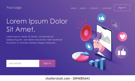 The concept of isometric flat illustration. promote with social media marketing